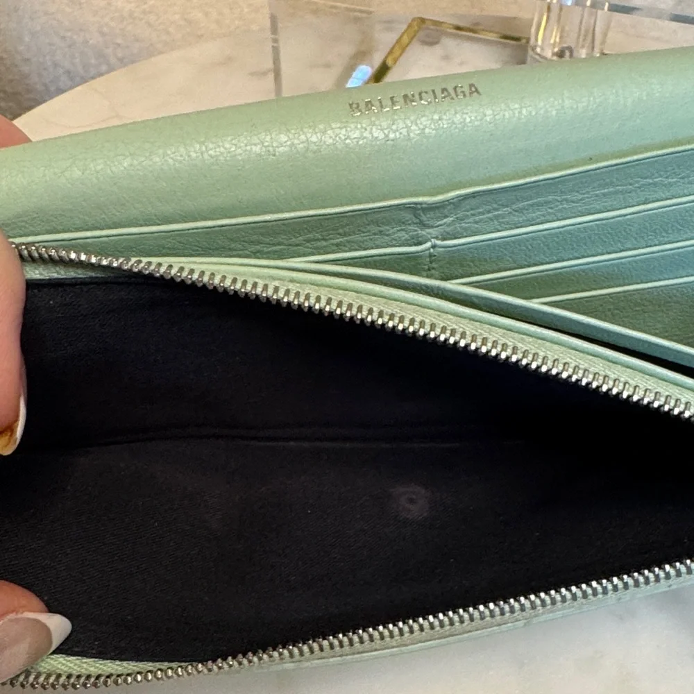 Balenciaga Authentic Mint Green Leather Envelope Wallet
